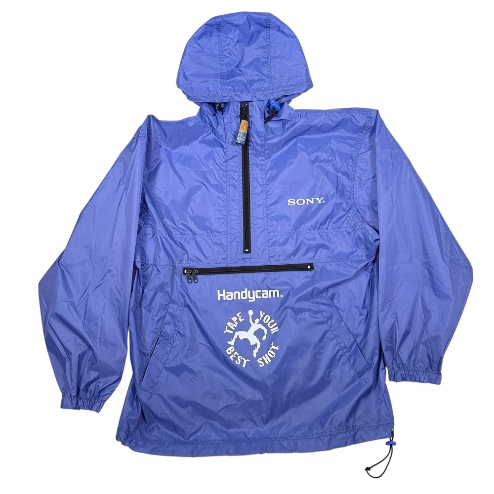 Vintage Sony Handycam Windbreaker Jacket Mens Medium Blue Anorak Promo 90s Tech